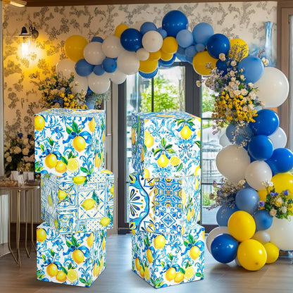 6 Pcs Large Capri Lemon Party Decorations Boxes, 12 Inch Amalfi Coast Cardboard Box Party Decor for Birthday Wedding