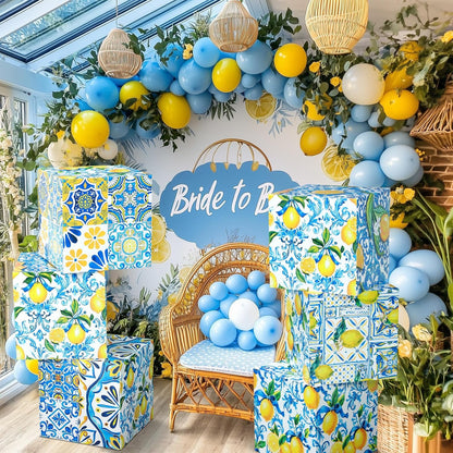 6 Pcs Large Capri Lemon Party Decorations Boxes, 12 Inch Amalfi Coast Cardboard Box Party Decor for Birthday Wedding