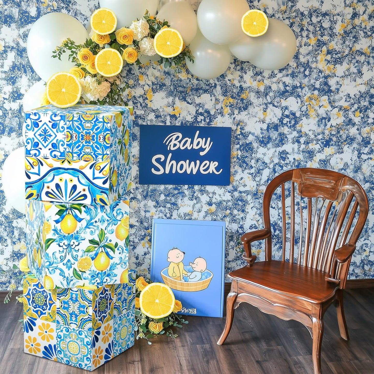 6 Pcs Large Capri Lemon Party Decorations Boxes, 12 Inch Amalfi Coast Cardboard Box Party Decor for Birthday Wedding