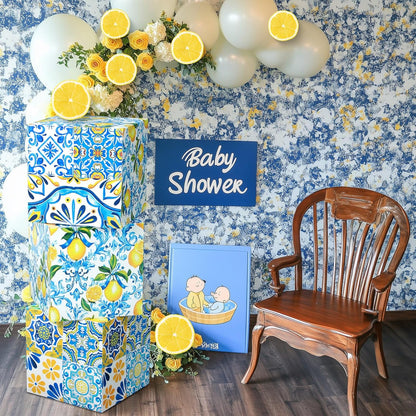 6 Pcs Large Capri Lemon Party Decorations Boxes, 12 Inch Amalfi Coast Cardboard Box Party Decor for Birthday Wedding