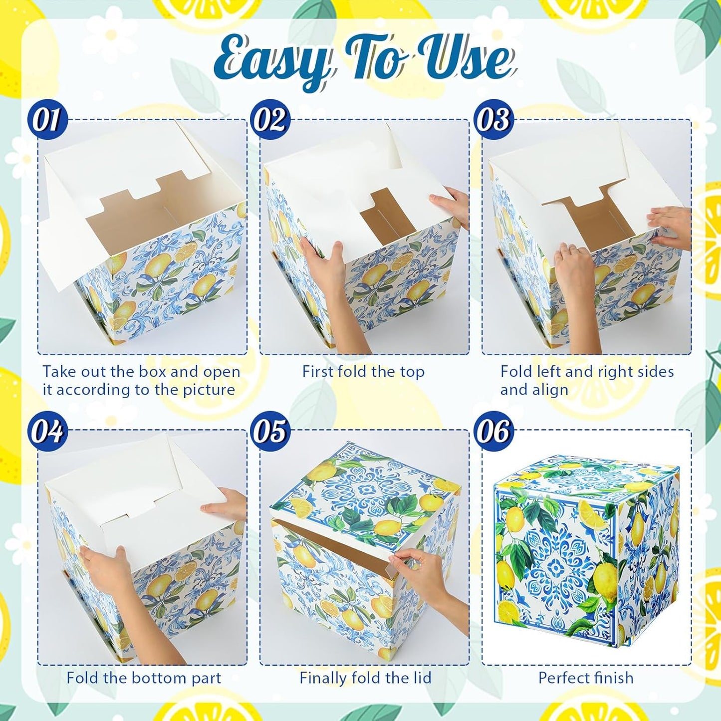 6 Pcs Large Capri Lemon Party Decorations Boxes, 12 Inch Amalfi Coast Cardboard Box Party Decor for Birthday Wedding