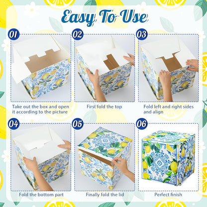 6 Pcs Large Capri Lemon Party Decorations Boxes, 12 Inch Amalfi Coast Cardboard Box Party Decor for Birthday Wedding