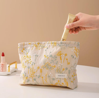 2 Pcs Makeup Bags, Large Cosmetic Bag Travel Toiletry Bag | Makeup Organizer for Women, Embroidery Craft, Floral Makeup Bag Small Cosmetic Pouch Purse with Zipper Gifts for Girls Teen