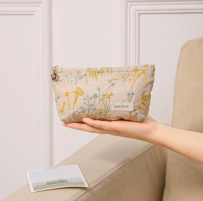 2 Pcs Makeup Bags, Large Cosmetic Bag Travel Toiletry Bag | Makeup Organizer for Women, Embroidery Craft, Floral Makeup Bag Small Cosmetic Pouch Purse with Zipper Gifts for Girls Teen