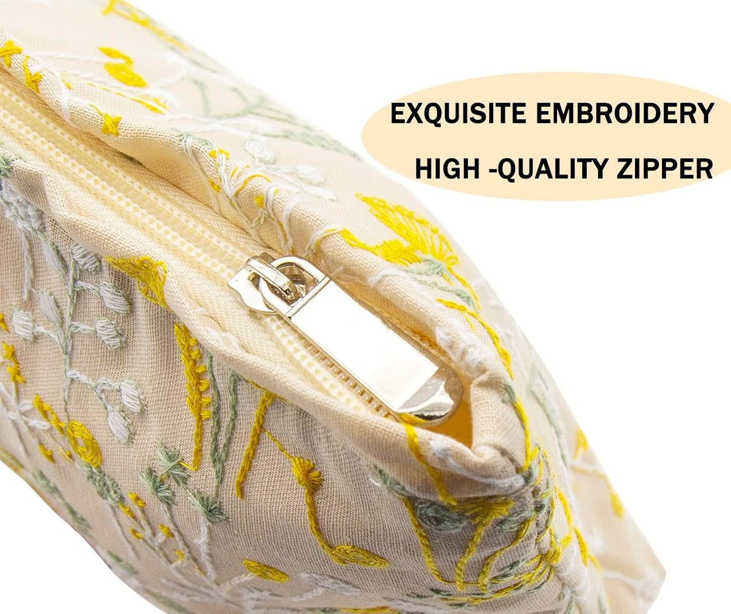 2 Pcs Makeup Bags, Large Cosmetic Bag Travel Toiletry Bag | Makeup Organizer for Women, Embroidery Craft, Floral Makeup Bag Small Cosmetic Pouch Purse with Zipper Gifts for Girls Teen