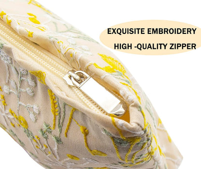 2 Pcs Makeup Bags, Large Cosmetic Bag Travel Toiletry Bag | Makeup Organizer for Women, Embroidery Craft, Floral Makeup Bag Small Cosmetic Pouch Purse with Zipper Gifts for Girls Teen