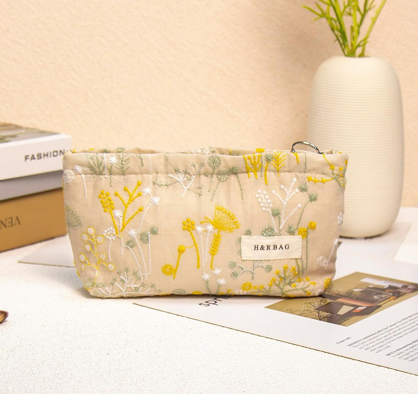 2 Pcs Makeup Bags, Large Cosmetic Bag Travel Toiletry Bag | Makeup Organizer for Women, Embroidery Craft, Floral Makeup Bag Small Cosmetic Pouch Purse with Zipper Gifts for Girls Teen
