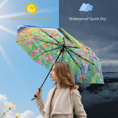 Van Gogh Folding Umbrella, Travel Umbrella with Starry Night Design, Auto Open & Close - Portable Compact Umbrella - Lightweight & Packable for Women & Men