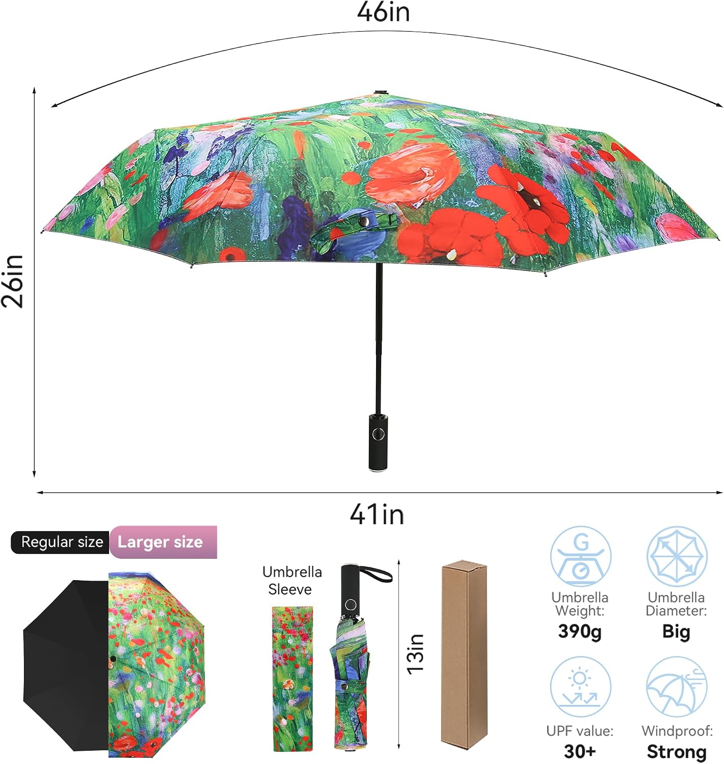 Van Gogh Folding Umbrella, Travel Umbrella with Starry Night Design, Auto Open & Close - Portable Compact Umbrella - Lightweight & Packable for Women & Men
