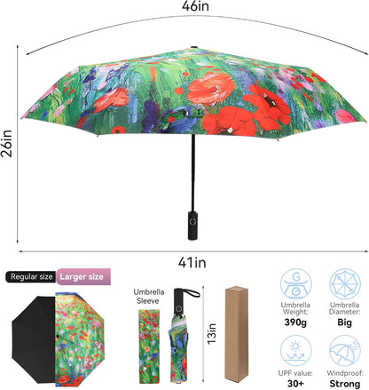Van Gogh Folding Umbrella, Travel Umbrella with Starry Night Design, Auto Open & Close - Portable Compact Umbrella - Lightweight & Packable for Women & Men