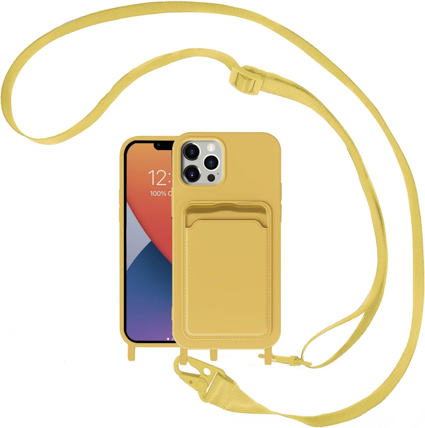 Case for iPhone 14 Pro Max with Crossbody Lanyard Strap Adjustable Cover with Card Holder Shockproof Drop Protection Silicone Phone Case for iPhone 14 Pro Max 6.7"-Yellow