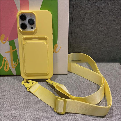 Case for iPhone 14 Pro Max with Crossbody Lanyard Strap Adjustable Cover with Card Holder Shockproof Drop Protection Silicone Phone Case for iPhone 14 Pro Max 6.7"-Yellow