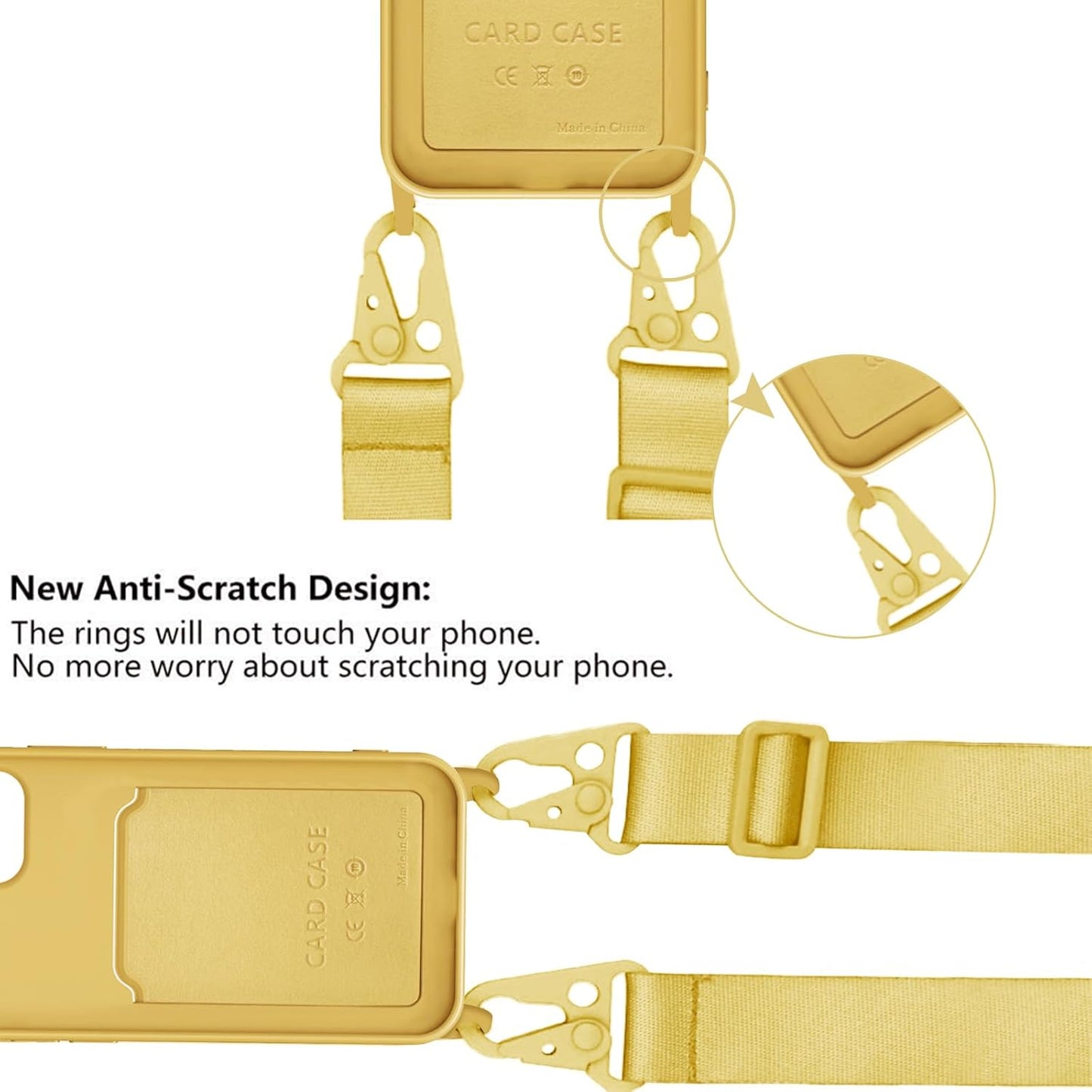 Case for iPhone 14 Pro Max with Crossbody Lanyard Strap Adjustable Cover with Card Holder Shockproof Drop Protection Silicone Phone Case for iPhone 14 Pro Max 6.7"-Yellow