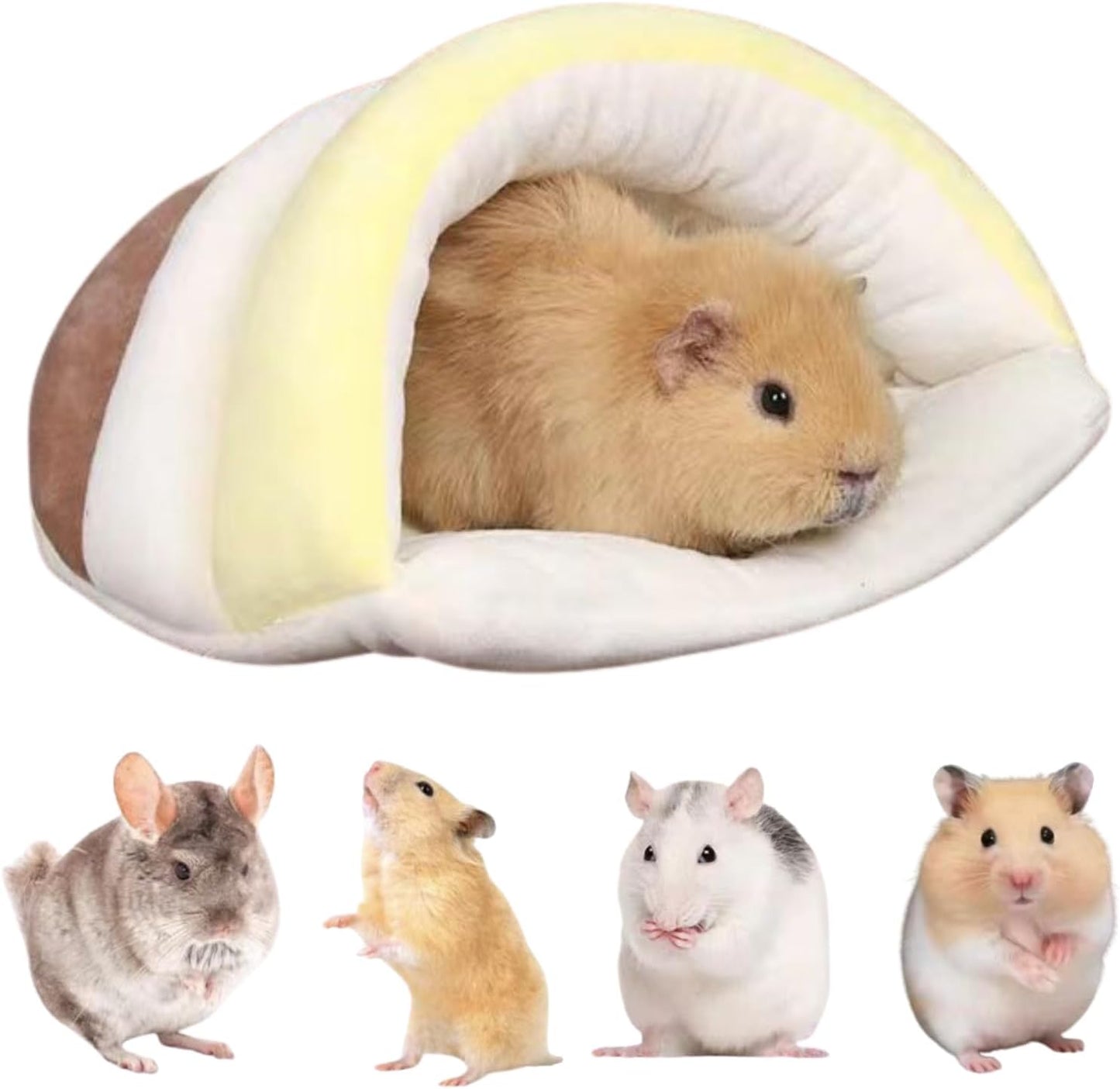 Guinea Pig Hideout, Semi-Enclosed Hamster Hideout Small Animal Sleeping Cave Machine Washable Warm Bed for Chinchilla, Hedgehog, Rat, Sugar Glider, Fancy Rat (Yellow)