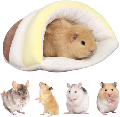 Guinea Pig Hideout, Semi-Enclosed Hamster Hideout Small Animal Sleeping Cave Machine Washable Warm Bed for Chinchilla, Hedgehog, Rat, Sugar Glider, Fancy Rat (Yellow)