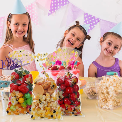 Bee Party Favors, 50Pcs Clear Plastic Bee Gift Bags with Handles,Bees Birthday Bees Goodie Bags Yellow Gift Bag for Baby Shower, Birthday Party, Wedding