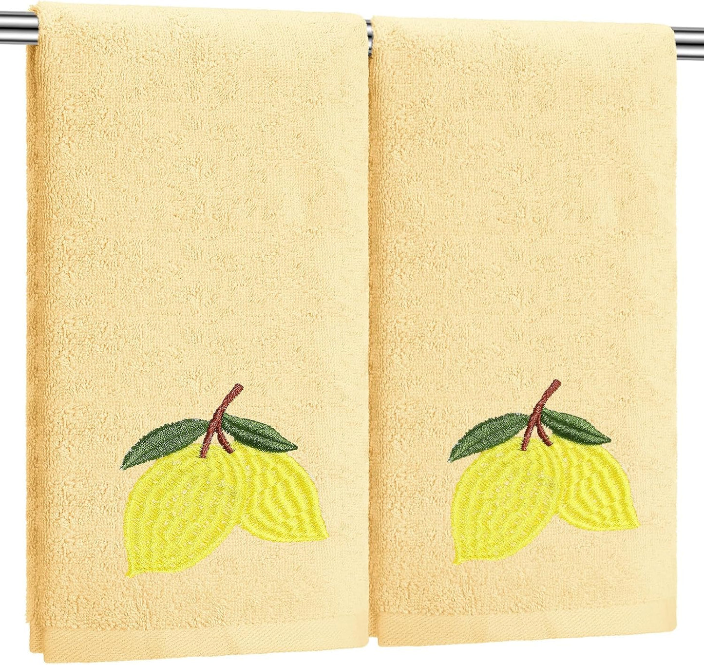 2 Pcs Lemon Hand Towels Lemon Yellow Bathroom Decor 14x29 Inch Embroidered 100% Cotton Soft Absorbent Spring Summer Decorative Hand Towels for Bathroom Kitchen