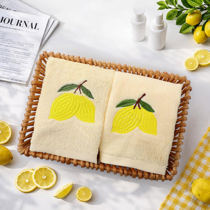 2 Pcs Lemon Hand Towels Lemon Yellow Bathroom Decor 14x29 Inch Embroidered 100% Cotton Soft Absorbent Spring Summer Decorative Hand Towels for Bathroom Kitchen