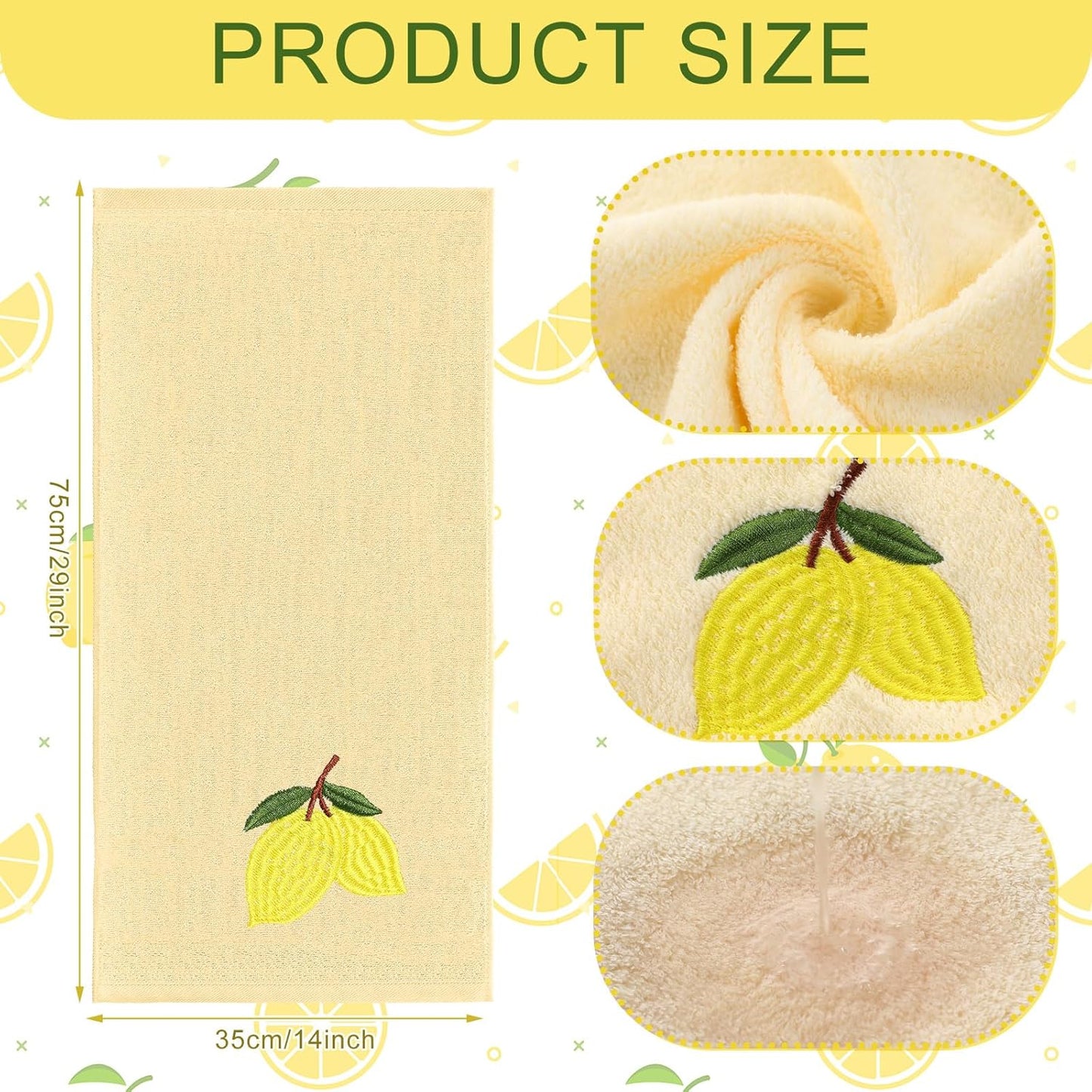 2 Pcs Lemon Hand Towels Lemon Yellow Bathroom Decor 14x29 Inch Embroidered 100% Cotton Soft Absorbent Spring Summer Decorative Hand Towels for Bathroom Kitchen