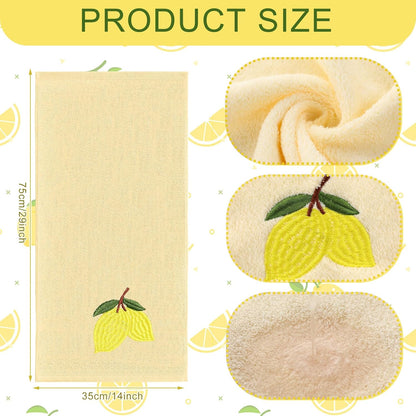 2 Pcs Lemon Hand Towels Lemon Yellow Bathroom Decor 14x29 Inch Embroidered 100% Cotton Soft Absorbent Spring Summer Decorative Hand Towels for Bathroom Kitchen