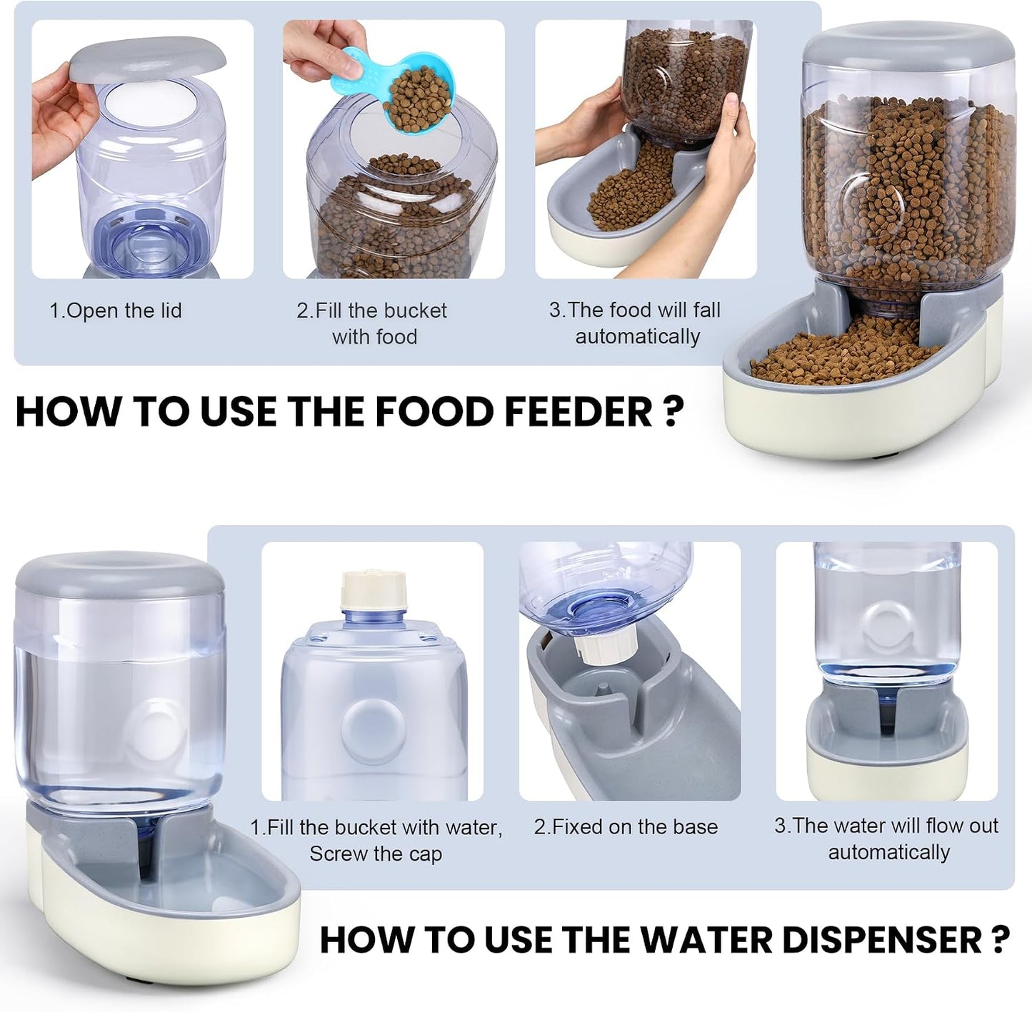 2 Pack Automatic Cat Feeder and Water Dispenser Pet Dog Gravity Feed Bowl | Automatic Cat Feeder and Water Dispenser Pet Feed Bowl Dog Gravity Food Feeder & Waterer Set for Small Medium Pup Kitty