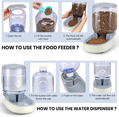 2 Pack Automatic Cat Feeder and Water Dispenser Pet Dog Gravity Feed Bowl | Automatic Cat Feeder and Water Dispenser Pet Feed Bowl Dog Gravity Food Feeder & Waterer Set for Small Medium Pup Kitty