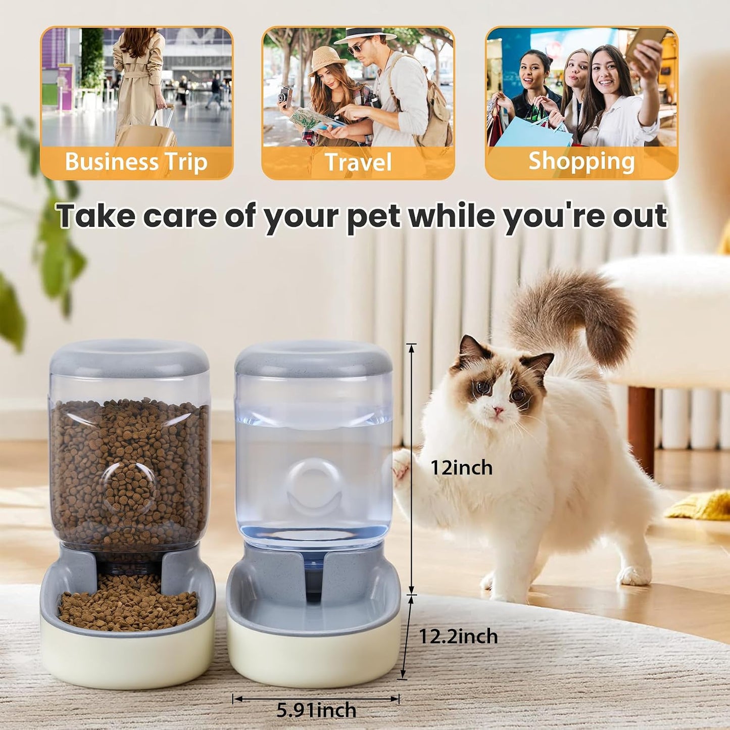2 Pack Automatic Cat Feeder and Water Dispenser Pet Dog Gravity Feed Bowl | Automatic Cat Feeder and Water Dispenser Pet Feed Bowl Dog Gravity Food Feeder & Waterer Set for Small Medium Pup Kitty