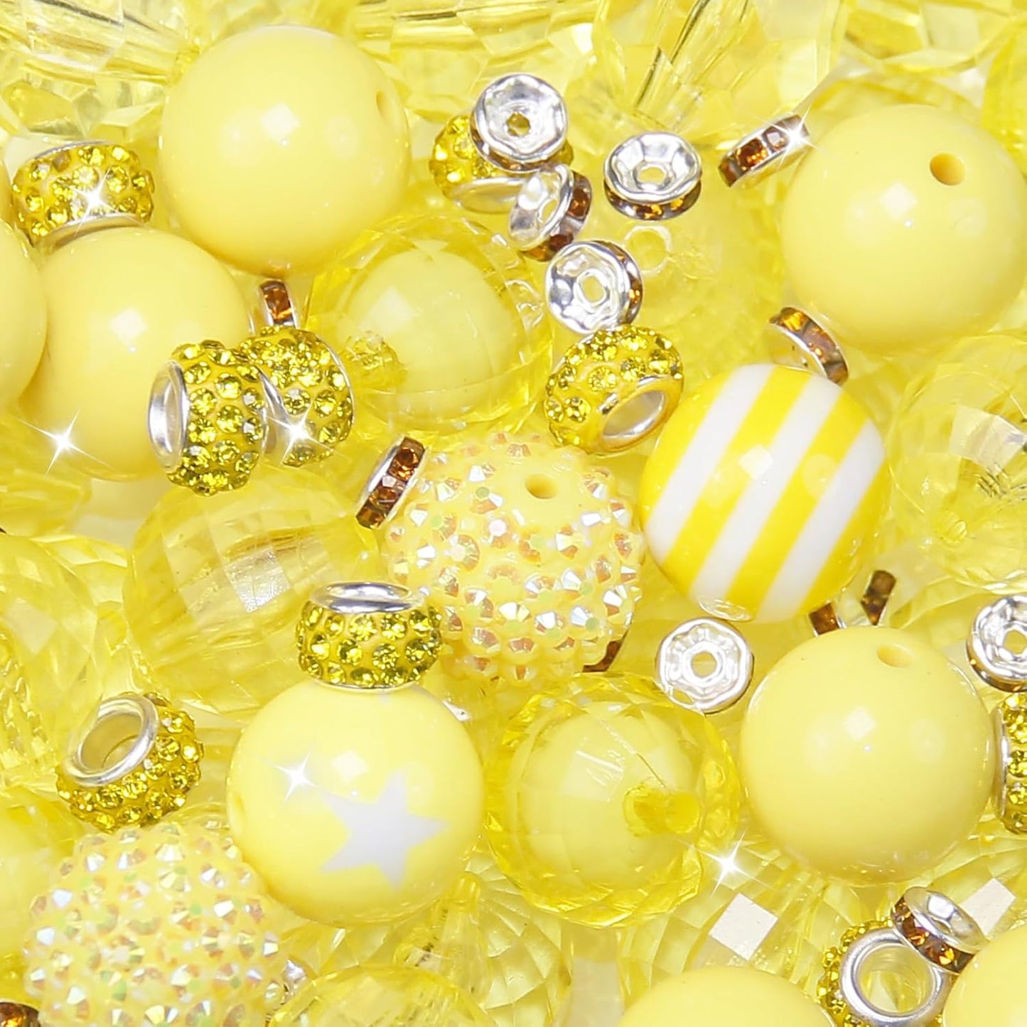 106Pcs 20mm Beads for Pens Making with Rondelle Spacer Beads Yellow Acrylic Focal Bubblegum Bead Crystal Round Sparkly Chunky Bead for Pens Beadable Keychain Necklace DIY Craft Jewelry Making Supplies