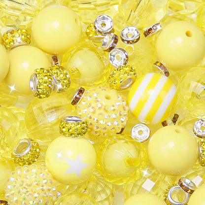 106Pcs 20mm Beads for Pens Making with Rondelle Spacer Beads Yellow Acrylic Focal Bubblegum Bead Crystal Round Sparkly Chunky Bead for Pens Beadable Keychain Necklace DIY Craft Jewelry Making Supplies