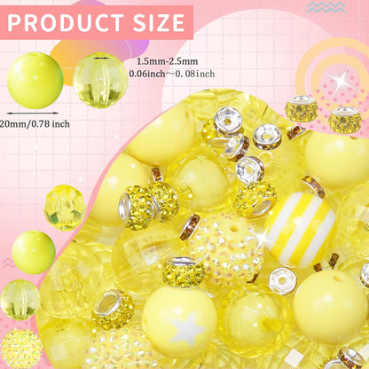 106Pcs 20mm Beads for Pens Making with Rondelle Spacer Beads Yellow Acrylic Focal Bubblegum Bead Crystal Round Sparkly Chunky Bead for Pens Beadable Keychain Necklace DIY Craft Jewelry Making Supplies