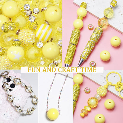 106Pcs 20mm Beads for Pens Making with Rondelle Spacer Beads Yellow Acrylic Focal Bubblegum Bead Crystal Round Sparkly Chunky Bead for Pens Beadable Keychain Necklace DIY Craft Jewelry Making Supplies