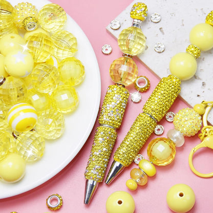 106Pcs 20mm Beads for Pens Making with Rondelle Spacer Beads Yellow Acrylic Focal Bubblegum Bead Crystal Round Sparkly Chunky Bead for Pens Beadable Keychain Necklace DIY Craft Jewelry Making Supplies