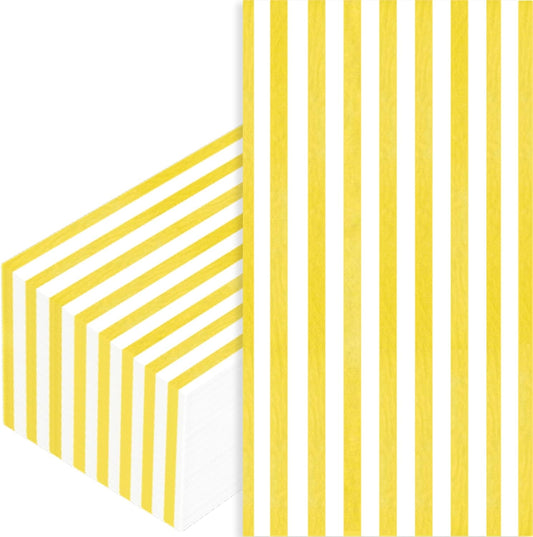 Yellow Striped Paper Napkins, Lemmon & White Summer Party, 100ct | Yellow Decorative Dinner Napkins, Disposable Hand Towels for Guest, Bathroom, First Birthday & Wedding Reception Decoration