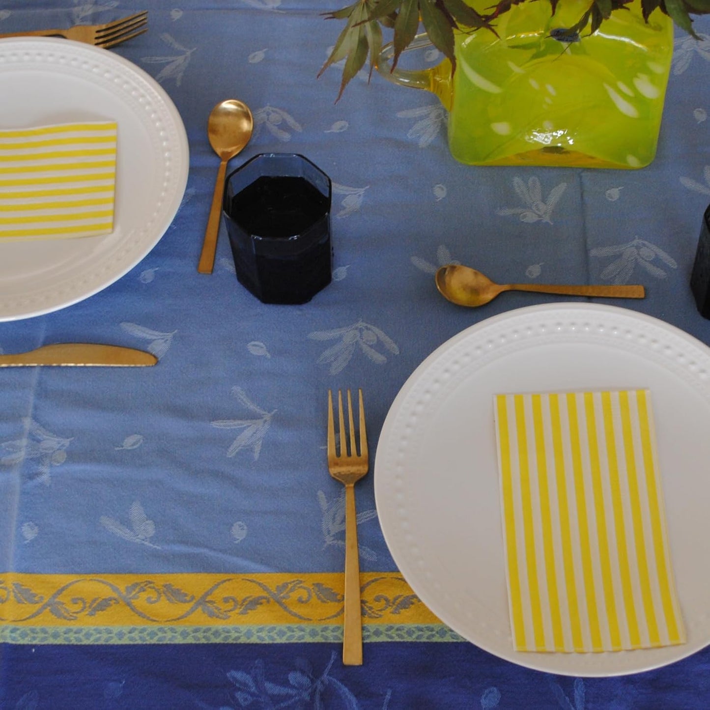 Yellow Striped Paper Napkins, Lemmon & White Summer Party, 100ct | Yellow Decorative Dinner Napkins, Disposable Hand Towels for Guest, Bathroom, First Birthday & Wedding Reception Decoration