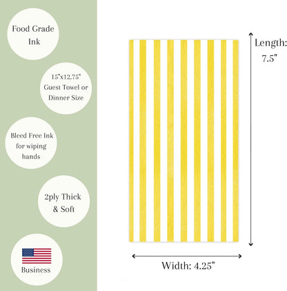 Yellow Striped Paper Napkins, Lemmon & White Summer Party, 100ct | Yellow Decorative Dinner Napkins, Disposable Hand Towels for Guest, Bathroom, First Birthday & Wedding Reception Decoration