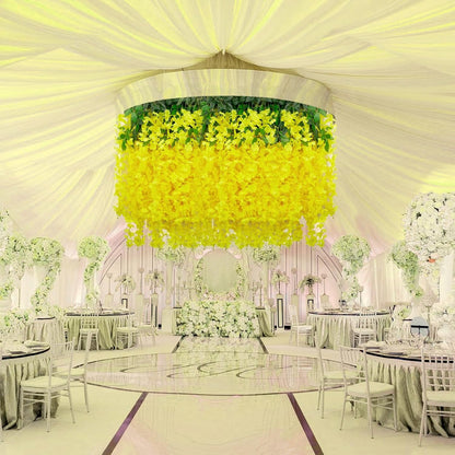 24 Pack Yellow Wisteria Hanging Flowers, 3.4 Ft Fake Hanging Flowers, Artificial Wisteria Garland Vines for Wedding Room Backdrop Outdoor Patio Garden Decoration