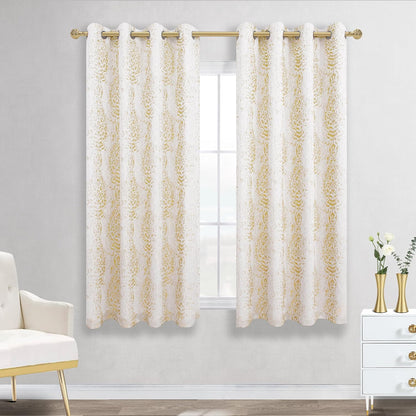 Gold Yellow Curtains 45 Inch Length Grommet Top, Kitchen 50% Blackout Short Curtain Panels for Bedroom