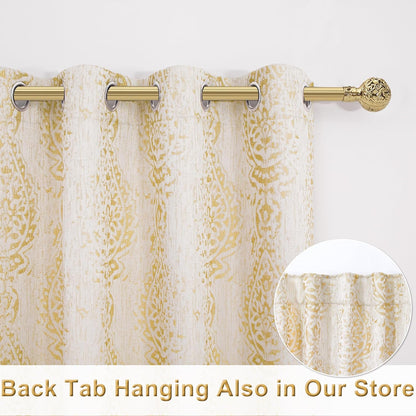 Gold Yellow Curtains 45 Inch Length Grommet Top, Kitchen 50% Blackout Short Curtain Panels for Bedroom