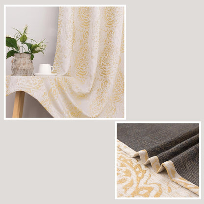 Gold Yellow Curtains 45 Inch Length Grommet Top, Kitchen 50% Blackout Short Curtain Panels for Bedroom