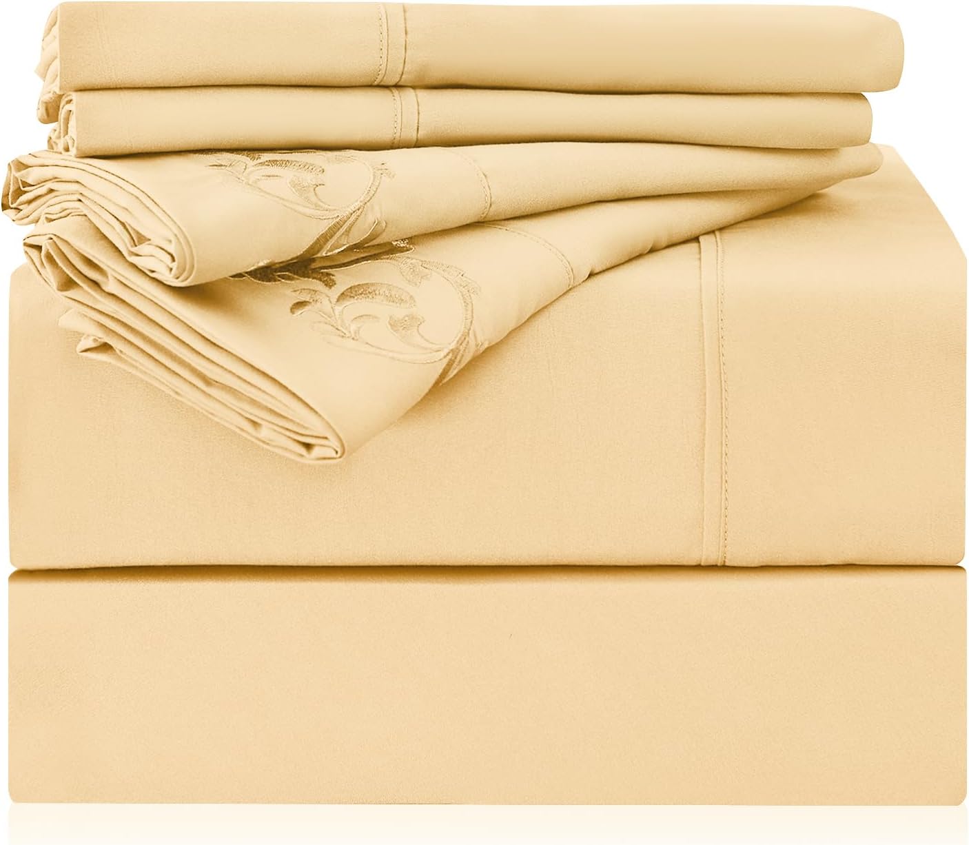 King Size Sheet Set - 6 Piece Hotel Luxury Wrinkle-Free Microfiber Sheet, Oeko-TEX Certified, Breathable & Elastic, 16" Deep Pockets, Pale Yellow