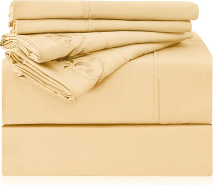 King Size Sheet Set - 6 Piece Hotel Luxury Wrinkle-Free Microfiber Sheet, Oeko-TEX Certified, Breathable & Elastic, 16" Deep Pockets, Pale Yellow