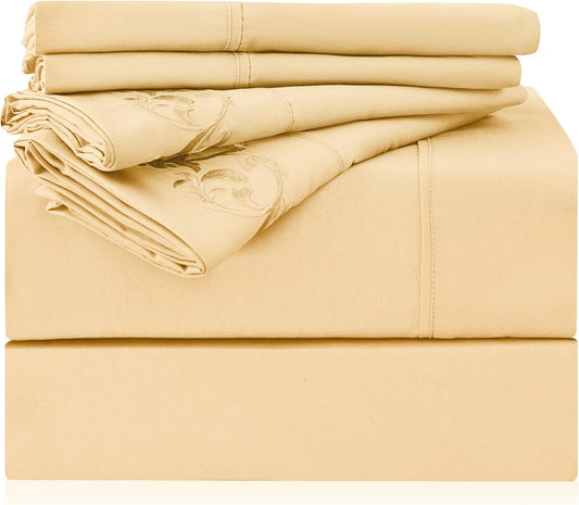 King Size Sheet Set - 6 Piece Hotel Luxury Wrinkle-Free Microfiber Sheet, Oeko-TEX Certified, Breathable & Elastic, 16" Deep Pockets, Pale Yellow