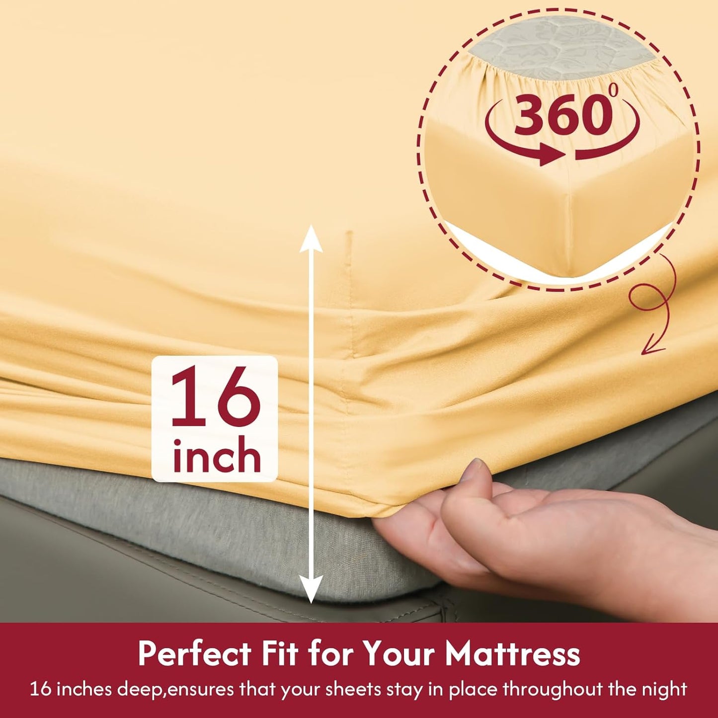 King Size Sheet Set - 6 Piece Hotel Luxury Wrinkle-Free Microfiber Sheet, Oeko-TEX Certified, Breathable & Elastic, 16" Deep Pockets, Pale Yellow
