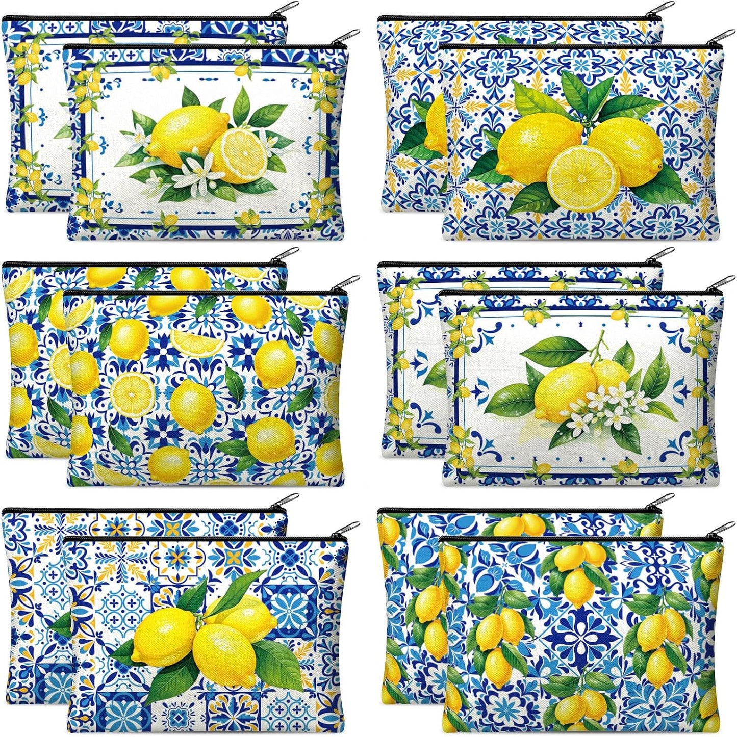 12 Pieces Italian Lemons Makeup Bags Amalfi Coast Cosmetics Bag Italy Travel Souvenir Lemon Purse Italian Gifts for Women Wedding Bridal Shower
