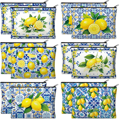 12 Pieces Italian Lemons Makeup Bags Amalfi Coast Cosmetics Bag Italy Travel Souvenir Lemon Purse Italian Gifts for Women Wedding Bridal Shower
