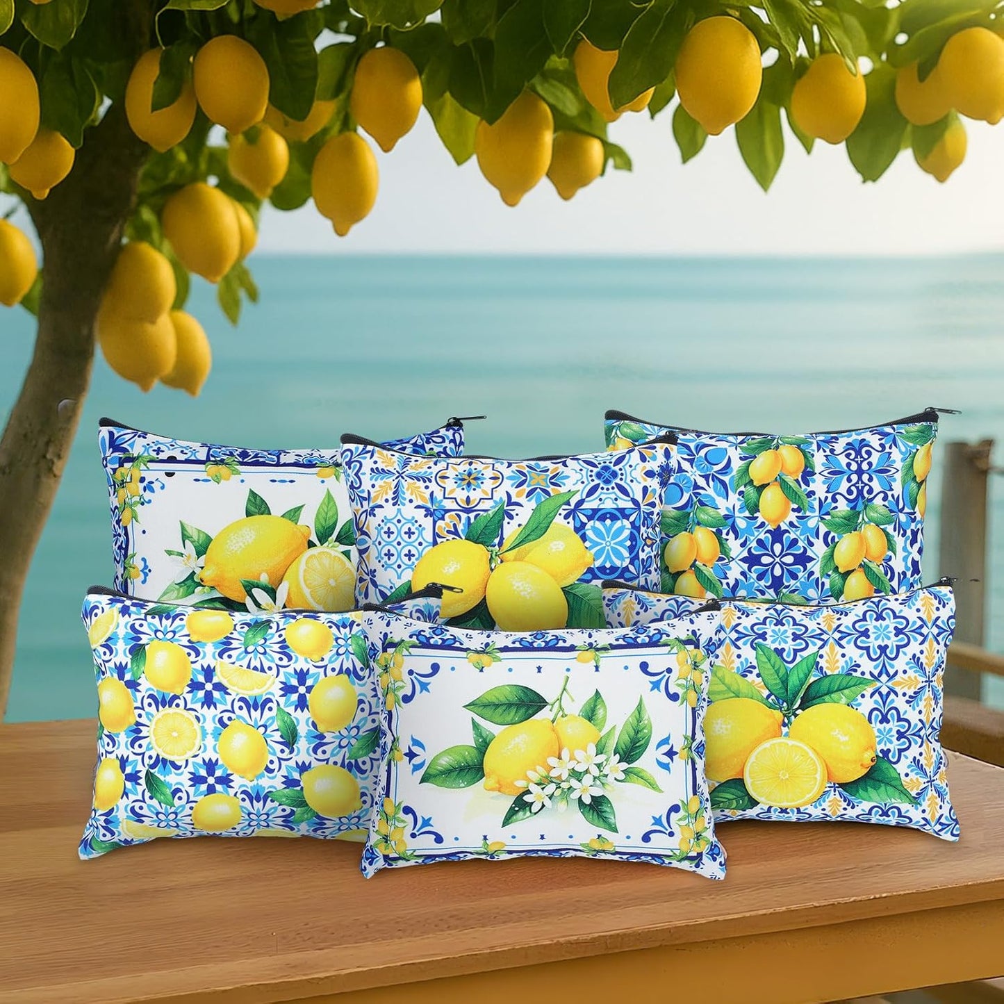 12 Pieces Italian Lemons Makeup Bags Amalfi Coast Cosmetics Bag Italy Travel Souvenir Lemon Purse Italian Gifts for Women Wedding Bridal Shower