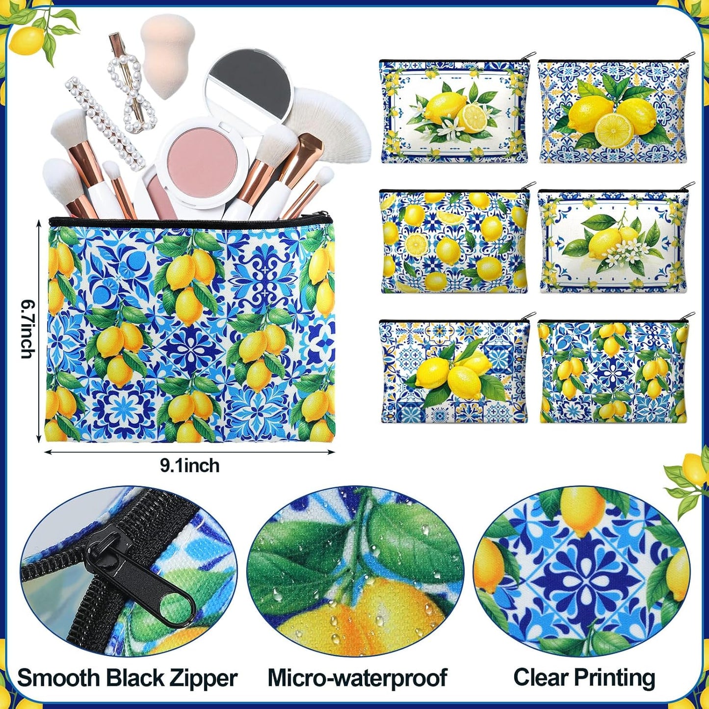 12 Pieces Italian Lemons Makeup Bags Amalfi Coast Cosmetics Bag Italy Travel Souvenir Lemon Purse Italian Gifts for Women Wedding Bridal Shower
