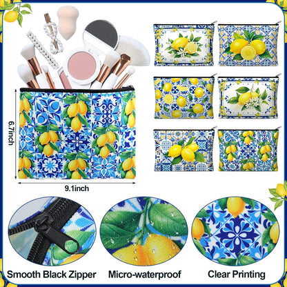 12 Pieces Italian Lemons Makeup Bags Amalfi Coast Cosmetics Bag Italy Travel Souvenir Lemon Purse Italian Gifts for Women Wedding Bridal Shower