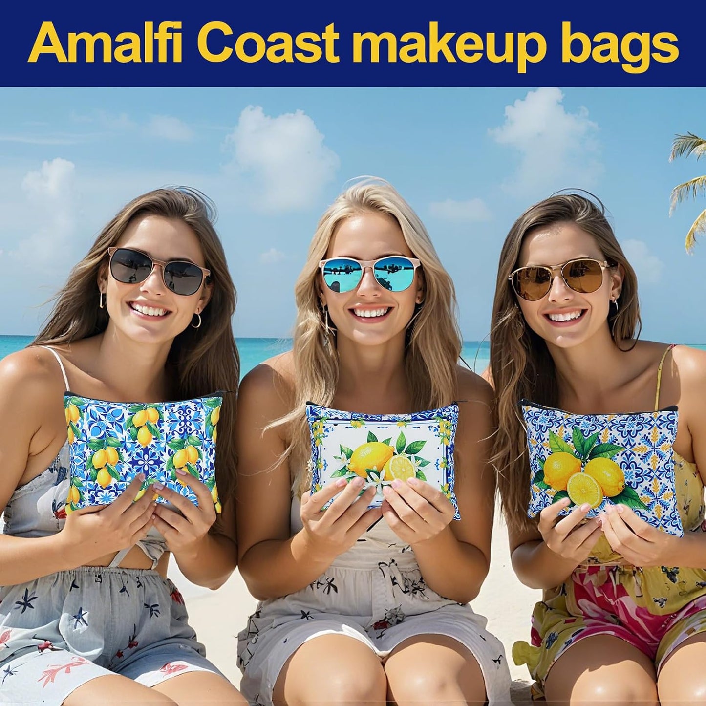 12 Pieces Italian Lemons Makeup Bags Amalfi Coast Cosmetics Bag Italy Travel Souvenir Lemon Purse Italian Gifts for Women Wedding Bridal Shower