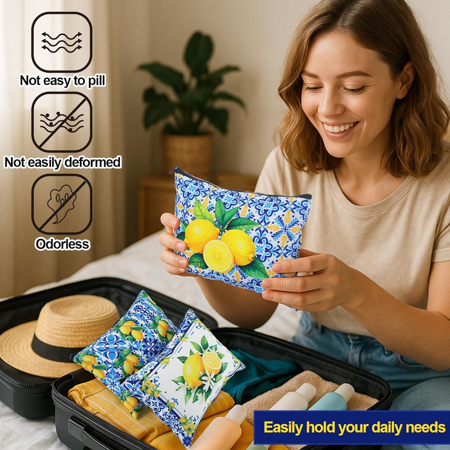 12 Pieces Italian Lemons Makeup Bags Amalfi Coast Cosmetics Bag Italy Travel Souvenir Lemon Purse Italian Gifts for Women Wedding Bridal Shower